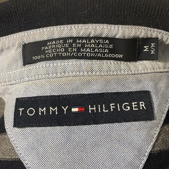 Tommy Hilfiger mens navy/grey striped polo shirt medium - Picture 6 of 6